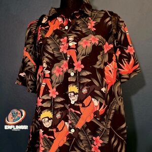 Anime-Themed Black and Red Men's Casual Shirt
